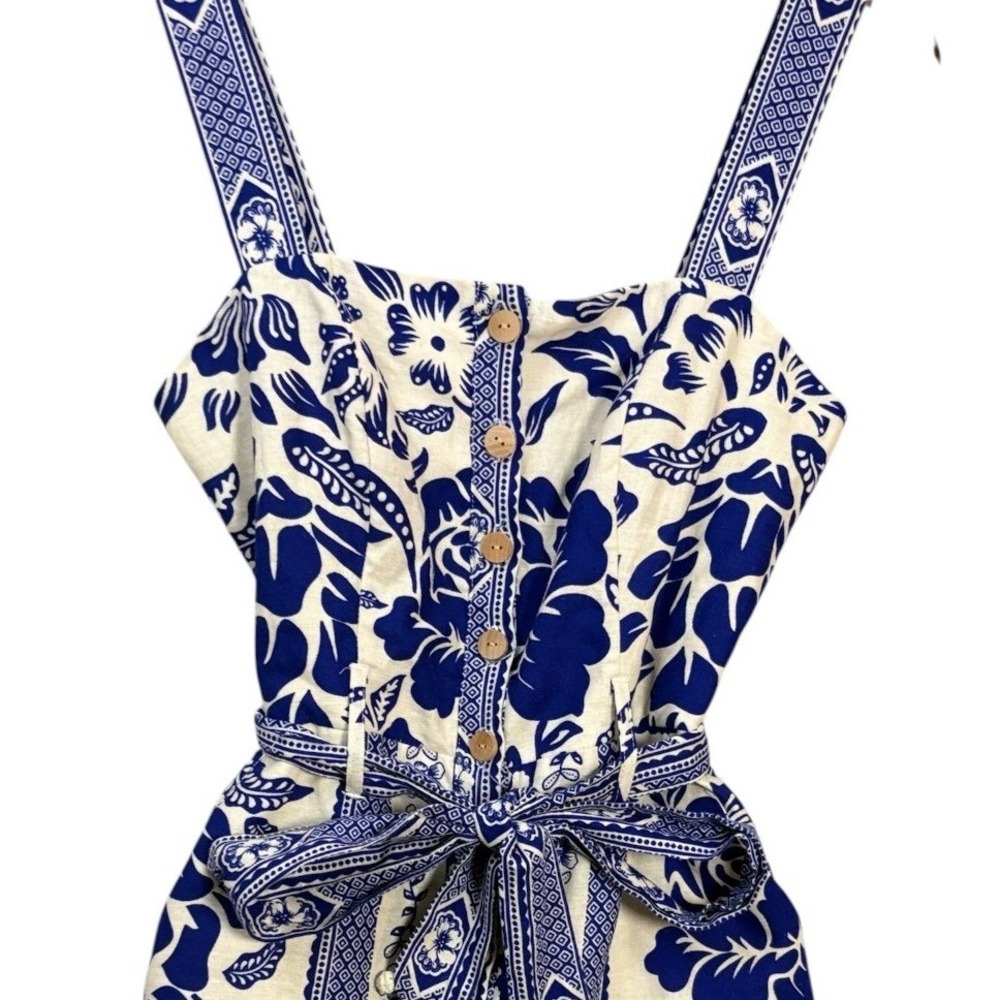 Rachel Zoe Blue and White Floral Print Tie-Waist Romper - Picture 4 of 10